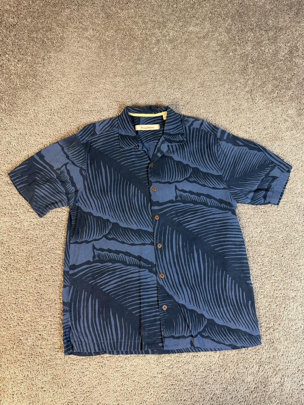 Tommy Bahama Shirt Mens M Blue Midnight Palm Garden Silk Hawaiian Button Up